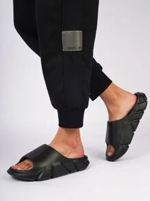 時尚拖鞋適用於男士質感紋理壓花單帶拖鞋 - 黑色 - 查看 7