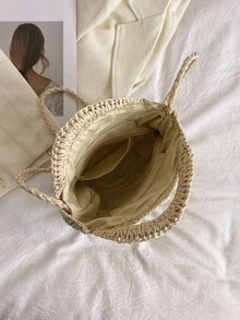 Minimalist Straw Bag Medium Vacation - Beige - View 3
