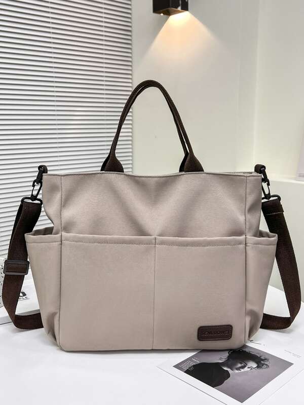 Geantă Shopper Patch Decor Mediu Multi-buzunare