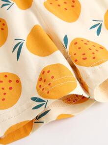 2入組/套可愛休閒橘色圖案短袖襯衫和短褲套裝適用於沙灘派對度假夏天 - 彩色 - 查看 6