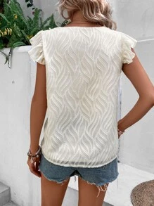 SHEIN VCAY Guipure Lace Panel Ruffle Trim Blouse - Apricot - View 2