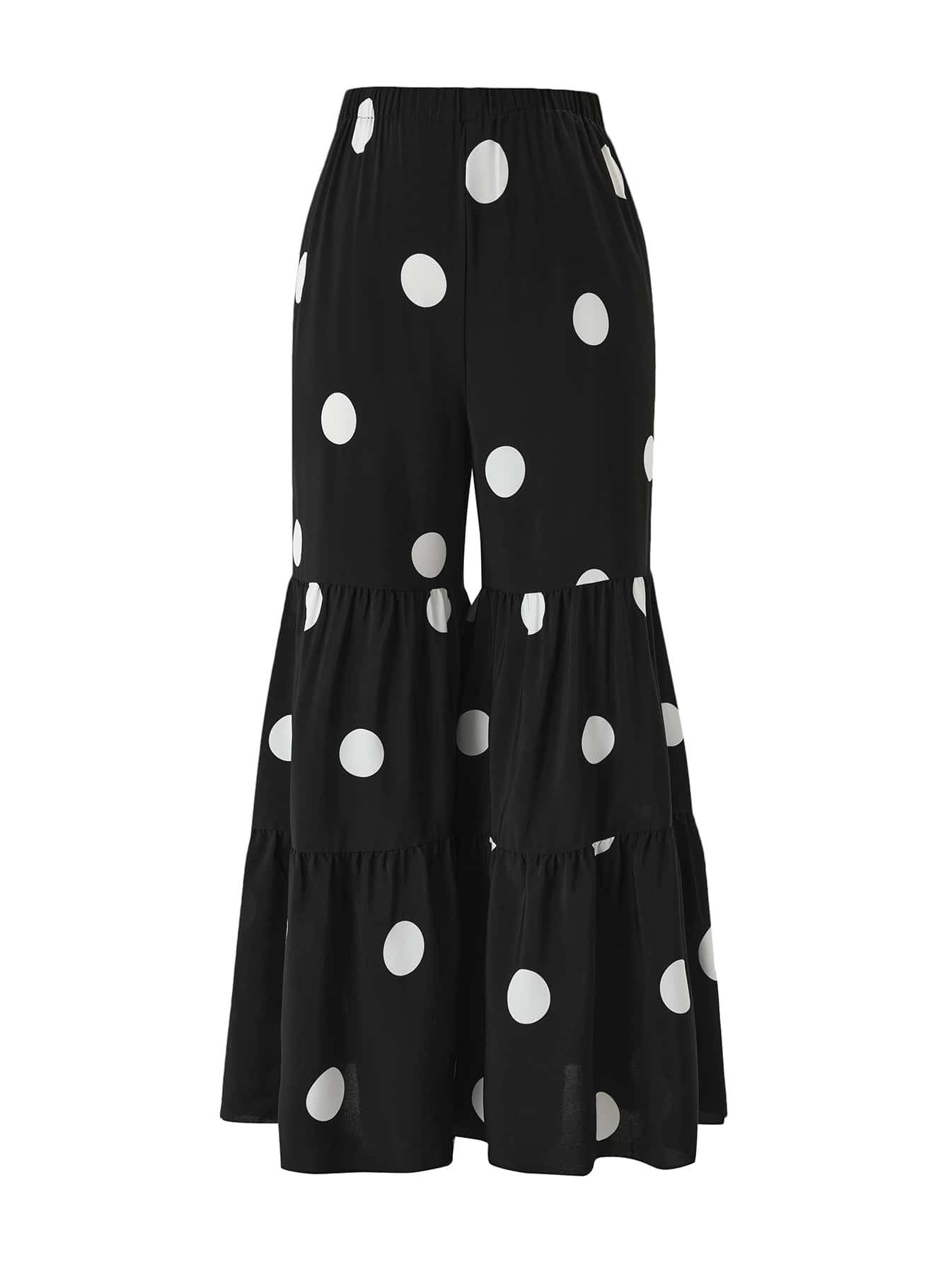 SHEIN Clasi Pantalones acampanados con estampado de lunares bajo con fruncido - Blanco y Negro - Ver 1