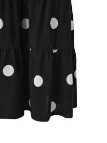 SHEIN Clasi Pantalones acampanados con estampado de lunares bajo con fruncido - Blanco y Negro - Ver 3