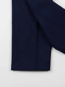 3 piezas/set conjunto de chaleco, pantalones y corbata para chicos jóvenes con diseño unicolor de un solo pecho para primavera y verano - Azul Marino - Ver 5