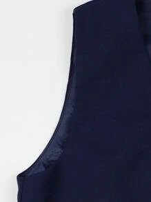 3 piezas/set conjunto de chaleco, pantalones y corbata para chicos jóvenes con diseño unicolor de un solo pecho para primavera y verano - Azul Marino - Ver 6