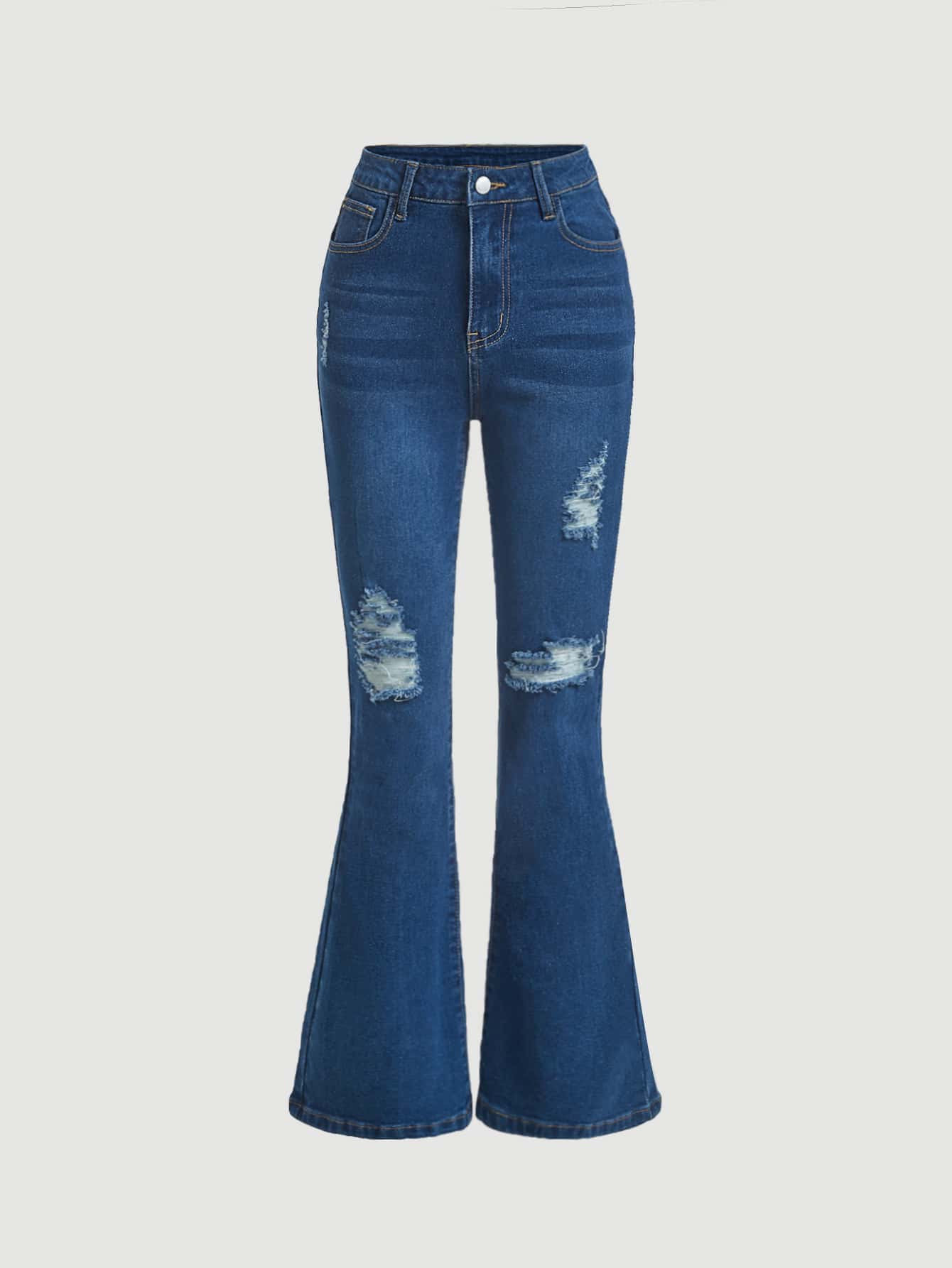 SHEIN Teen Girls Ripped Flare Leg Jeans - Dark Wash - View 1