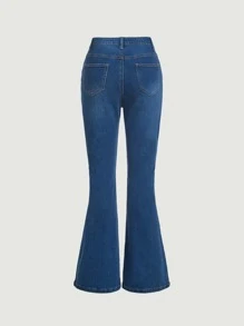 SHEIN Teen Girls Ripped Flare Leg Jeans - Dark Wash - View 2