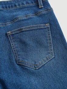 SHEIN Teen Girls Ripped Flare Leg Jeans - Dark Wash - View 4