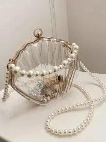 Faux Pearl Beaded Dome Bag Mini Clear - Clear - View 1