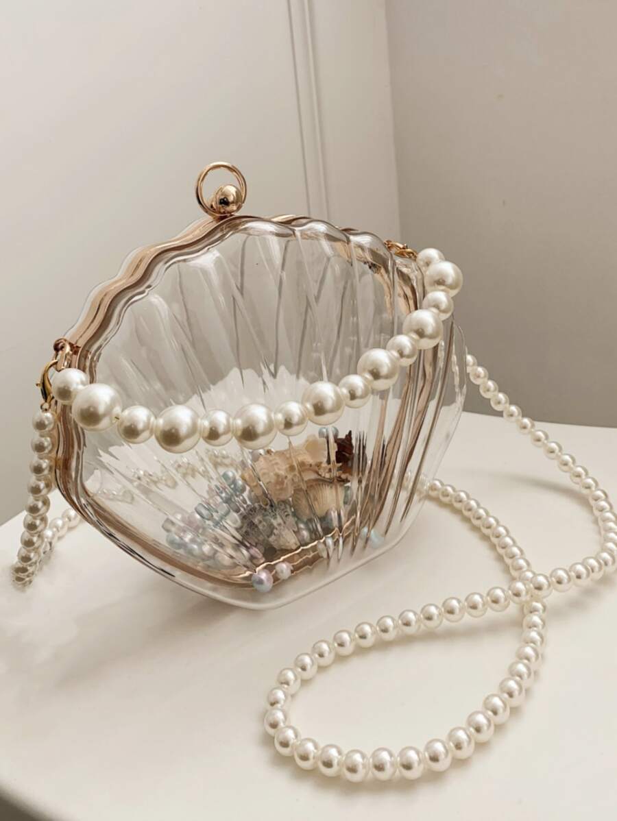 Faux Pearl Beaded Dome Bag Mini Clear - Clear - View 1