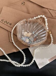 Faux Pearl Beaded Dome Bag Mini Clear - Clear - View 2