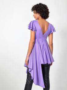 SHINGO Áo thun thiết kế cổ chữ V nhiều lớp tay áo viền bất đối xứng, dành cho mùa hè, ngày lễ, kỳ nghỉ, mùa xuân, lễ hội, phù hợp với Ibiza - Màu tím  Violet - Xem 2