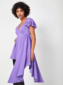 SHINGO Áo thun thiết kế cổ chữ V nhiều lớp tay áo viền bất đối xứng, dành cho mùa hè, ngày lễ, kỳ nghỉ, mùa xuân, lễ hội, phù hợp với Ibiza - Màu tím  Violet - Xem 5