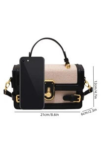 Colourblock Square Bag Buckle Decor Small - Black - View 3