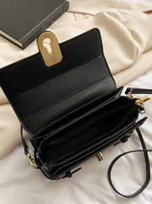 Colourblock Square Bag Buckle Decor Small - Black - View 4