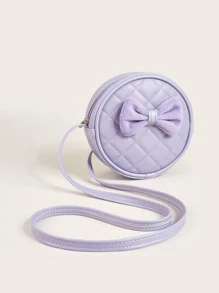 1 Miếng Cô gái Da giả Kẻ sọc Túi đeo vai Với Khâu Thiết kế , Mềm mại & vui tươi , Mini Tròn Túi đeo chéo Đối với Sử dụng hàng ngày , Tím - Màu tím - Xem 2