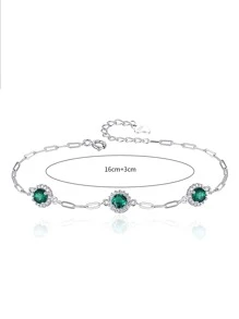 方晶鋯石裝飾銀手環