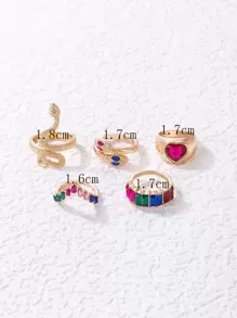 imoli 5 piezas Anillo de color al azar con diamante de imitación & con diseño de serpiente - Multicolor - Ver 6