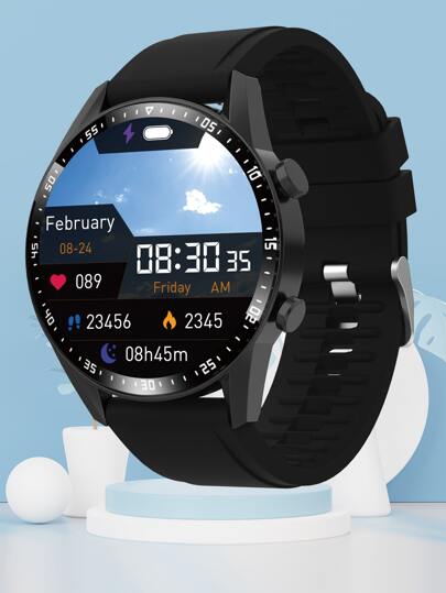 1pc Black Silicone Strap Sporty Full Touch Screen With Heart Rate Monitoring, Blood Pressure Blood Oxygen Tracking Life Round Smart Watch, For A Gift