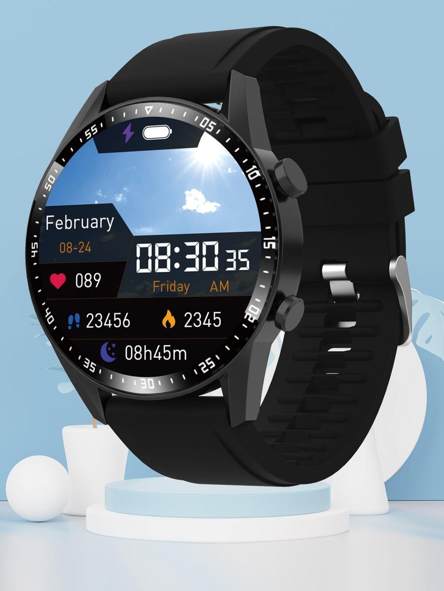 1pc Black Silicone Strap Sporty Full Touch Screen With Heart Rate Monitoring, Blood Pressure Blood Oxygen Tracking Life Round Smart Watch, For A Gift - màu đen - Xem 1