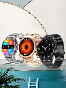 1 件黑色钢带 Tft1.28 智能手表，配有多功能圆形表盘，用于心率监测和睡眠跟踪，兼容 Android 和 。 - 黑色 - 查看 1