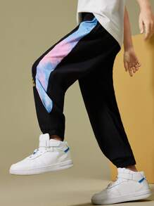 Boys Letter Graphic Contrast Side Seam Joggers - Black - View 2