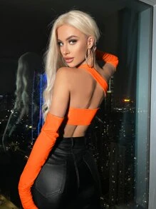SHEIN SXY Áo nữ màu trơn Gợi cảm - trái cam - Xem 2