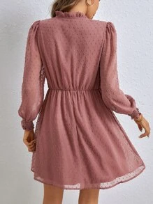 SHEIN Clasi 圓點繫帶領連衣裙不附腰帶 - 藕粉色 - 查看 2