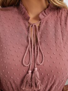 SHEIN Clasi 圓點繫帶領連衣裙不附腰帶 - 藕粉色 - 查看 5