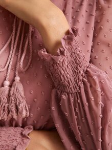 SHEIN Clasi 圓點繫帶領連衣裙不附腰帶 - 藕粉色 - 查看 6