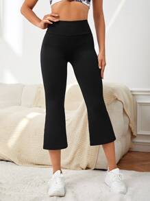 Yoga Basic 寬腰帶喇叭七分褲 - 黑色 - 查看 3