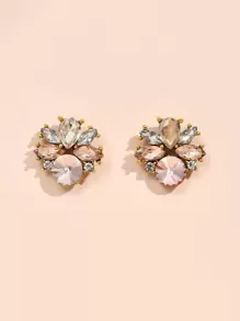 1pair Floral & Rhinestone Decorated Earrings For Women - Multicolor - View 2