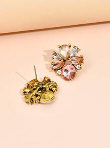 1pair Floral & Rhinestone Decorated Earrings For Women - Multicolor - View 3