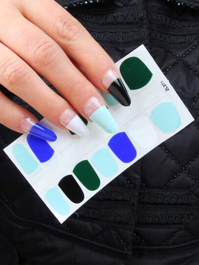 1sheet Glitter Detail Nail Art Sticker & 1pc Nail File Nail Stickers DIY Nails