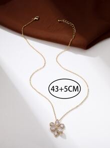 Rhinestone Flower Charm Necklace - Yellow Gold - View 3