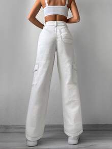 Cottnline Flap Pocket Side Cargo Jeans - White - View 2