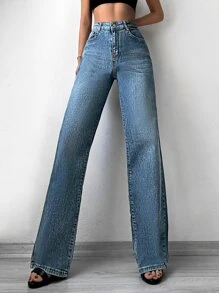 RueChic Jeans de pierna recta con cierre de cremallera - Azul lavado medio - Ver 1