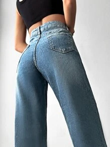 RueChic Jeans de pierna recta con cierre de cremallera - Azul lavado medio - Ver 5