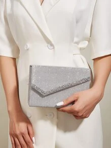 Mini Envelope Bag Glamorous Rhinestone Decor Flap Chain Glitter For Party - Silver - View 1