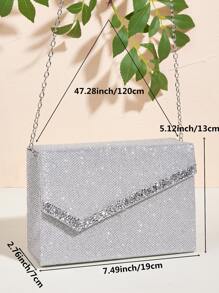 Mini Envelope Bag Glamorous Rhinestone Decor Flap Chain Glitter For Party - Silver - View 3