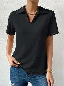 Chiquease Solid Ribbed Knit Tee - Black - View 5