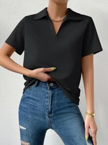 Chiquease Solid Ribbed Knit Tee - Black - View 6