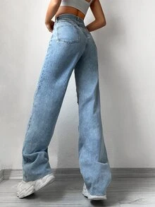 EURMUSE Ripped Wide Leg Jeans - Light Wash - View 2