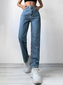 EURMUSE High Waist Straight Leg Jeans - Light Wash - View 5