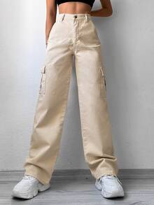 EURMUSE Flap Pocket Side Cargo Jeans - Beige - View 5