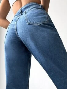 Cottnline High Waist Mom Fit Jeans - Dark Wash - View 4