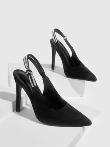 Giày cao gót Nữ Pha lê kim cương màu trơn dép quai hậu Hấp dẫn - màu đen - Xem 5