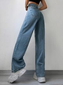 Cottnline Pocket Patched Wide Leg Jeans - Blue - View 2