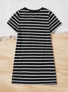 SHEIN Young Girl Striped & Cartoon Graphic Tee Dress