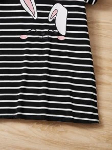 SHEIN Young Girl Striped & Cartoon Graphic Tee Dress